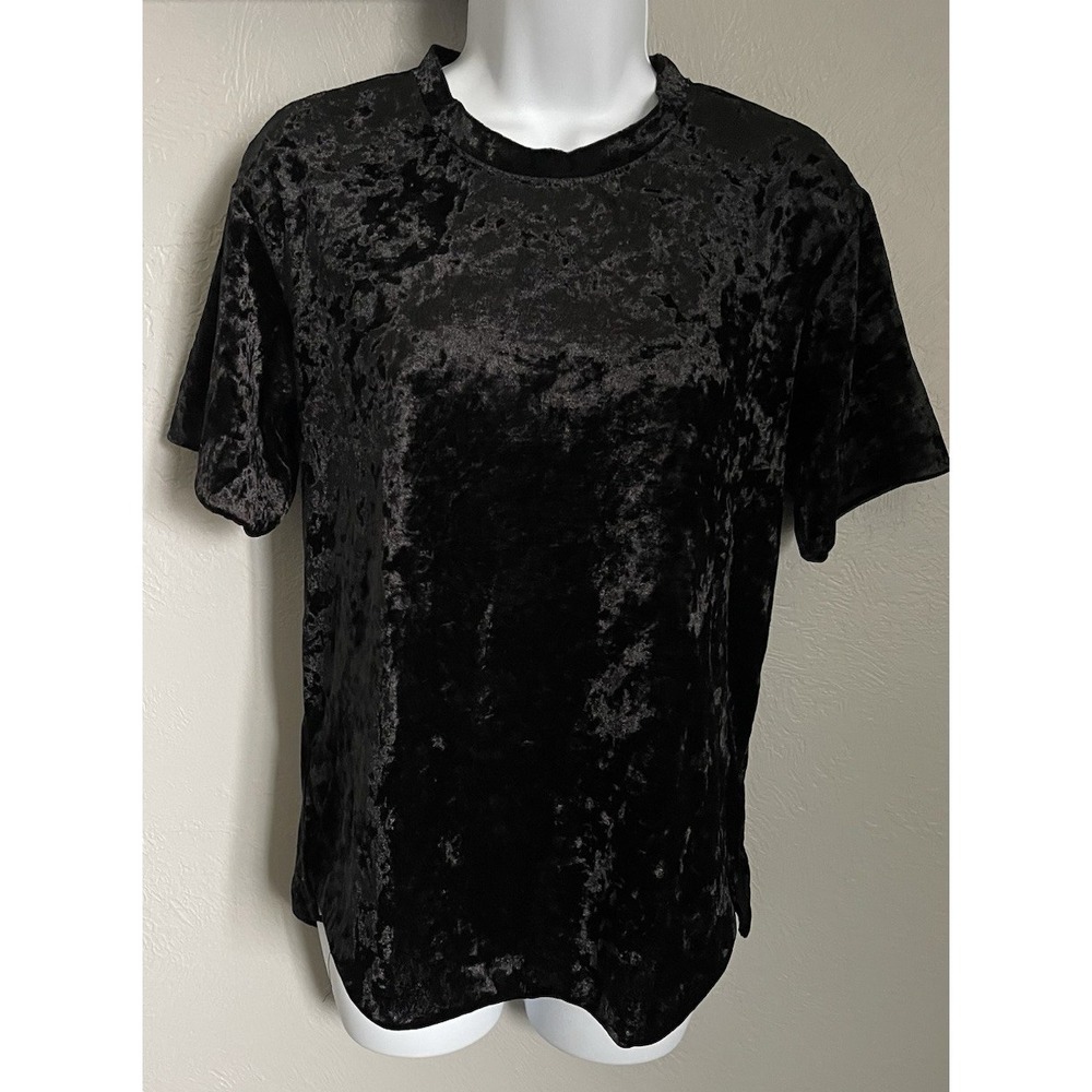 Vintage Eye Candy Shirt Womens Size Small Black Velvet Short Sleeve Y2K Top